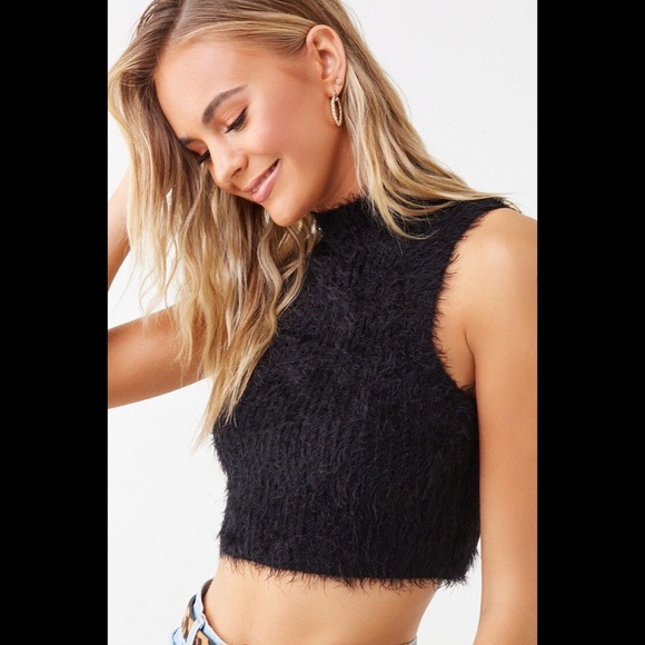 Forever 21 Tops - Fuzzy Mock Neck Crop Sweater